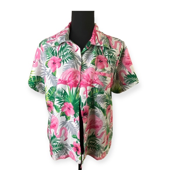 Aloha Set in‎ Lotus and Orchid women short sleeve funky button blouse summer - Picture 2 of 6